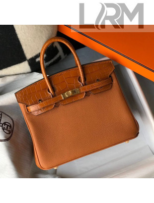 Hermes Touch Birkin Bag 25cm in Crocodile Embossed Leather and Togo Calfskin Brown/Gold 2021