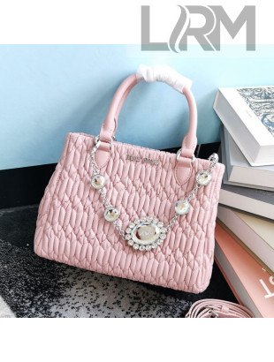 Miu Miu Crystal Cloque Matelasse Nappa Leather Top Handle Bag 5BA067 Pink 2021