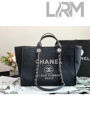 Chanel Deauville Mixed Fibers Large Shopping Bag A66941 Black 2022 09