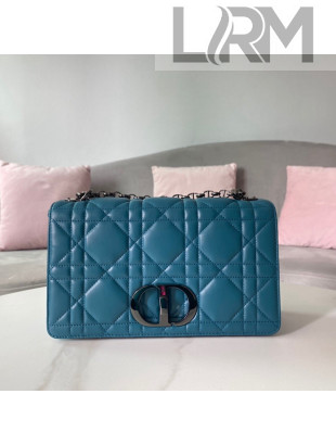Dior Large Caro Chain Bag in Quilted Macrocannage Calfskin Steel Blue/Black Hardware 2021