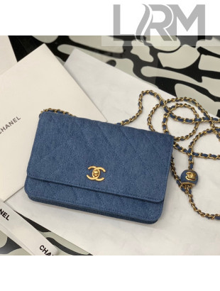 Chanel Denim Wallet on Chain WOC with Ball AP1450 Dark Blue Blue 2022 28