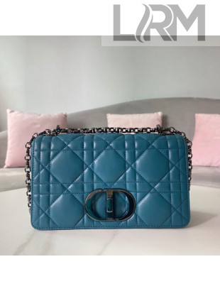 Dior Medium Caro Chain Bag in Quilted Macrocannage Calfskin Steel Blue/Black Hardware 2021