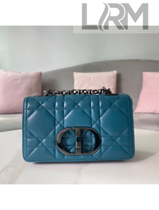 Dior Small Caro Chain Bag in Quilted Macrocannage Calfskin Steel Blue/Black Hardware 2021
