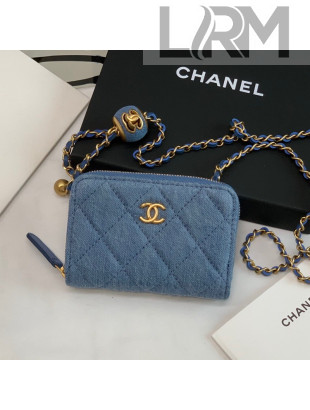 Chanel Denim Clutch with Chain and Ball AP2462 Light Blue 2022