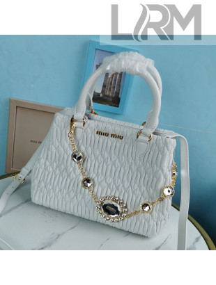 Miu Miu Crystal Cloque Matelasse Nappa Leather Top Handle Bag 5BA067 White 2021