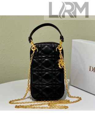 Dior Lady Dior Phone Holder in Black Cannage Lambskin 2021
