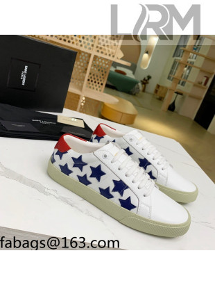 Saint Laurent Calfskin Star Sneakers White/Navy Blue 2021 111882
