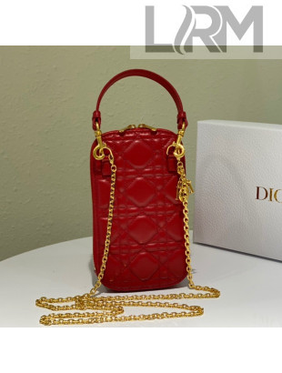Dior Lady Dior Phone Holder in Red Cannage Lambskin 2021