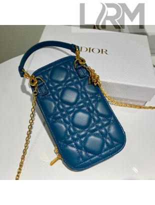 Dior Lady Dior Phone Holder in Blue Cannage Lambskin 2021