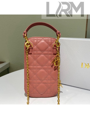 Dior Lady Dior Phone Holder in Pink Cannage Lambskin 2021