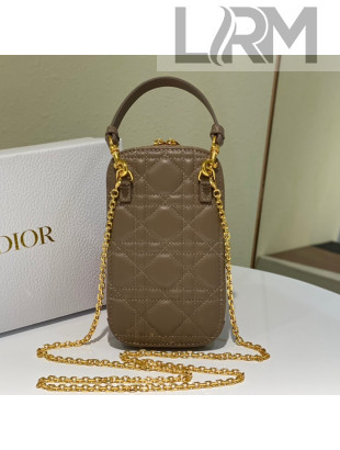Dior Lady Dior Phone Holder in Taupe Grey Cannage Lambskin 2021