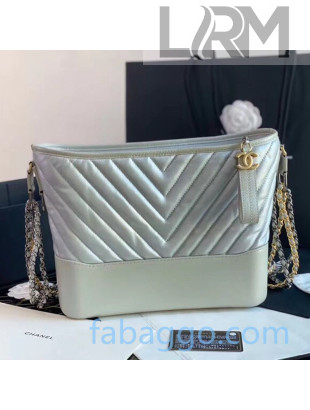 Chanel Chevron Aged Calfskin Gabrielle Medium Hobo Bag AS1521 Silver 2020