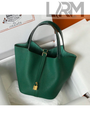 Hermes Touch Picotin Bag 22cm with Crocodile Embossed Leather Top Handle Green/Gold 2020
