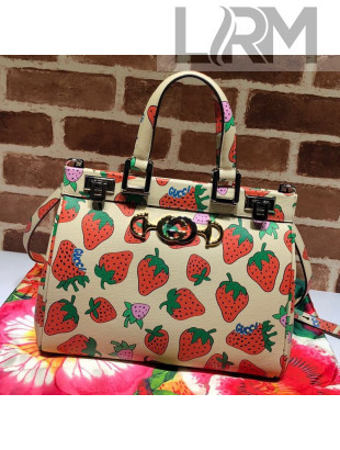 Gucci GG Gucci Strawberry Print Zumi Top Handle Bag ‎569712 2019