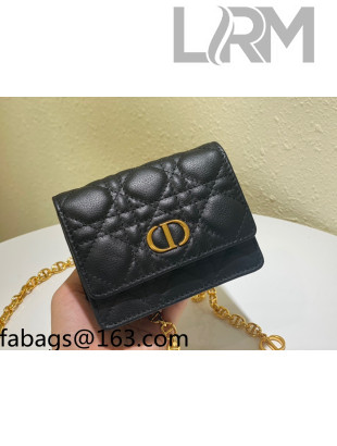 Dior Mini Caro Pouch with Chain in Black Supple Cannage Calfskin 2021