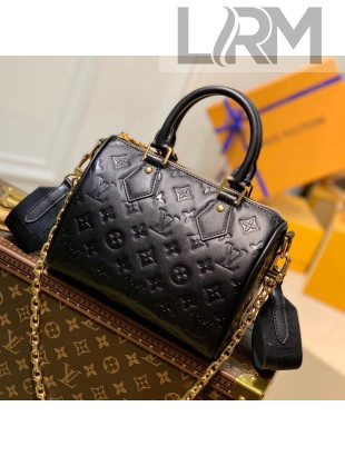 Louis Vuitton Speedy Bandoulière 22 Bag in Monogram Embossed Leather M58631 Black 2021