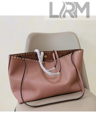 Valentino Rockstud Grainy Calfskin Tote Bag 0071 Pink 2022