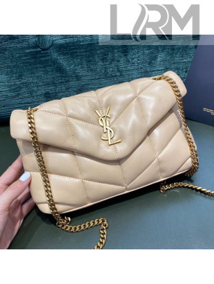 Saint Laurent Loulou Puffer Mini Bag in Quilted Lambskin 620333 Apricot/Gold 2020
