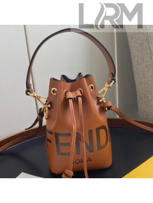 Fendi Mon Tresor Mini Bucket Bag in Brown Logo Leather 2020