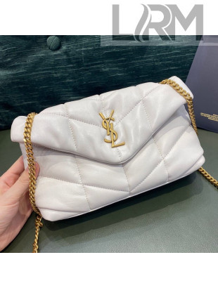 Saint Laurent Loulou Puffer Mini Bag in Quilted Lambskin 620333 White/Gold 2020