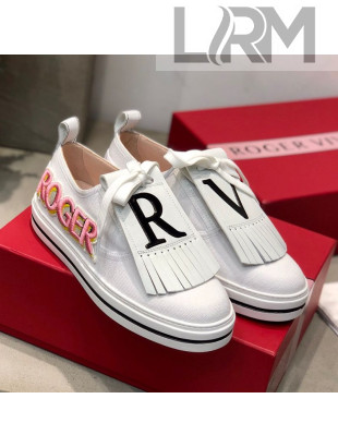 Roger Vivier Canvas Sneakers with Detachable Tassel White 2020