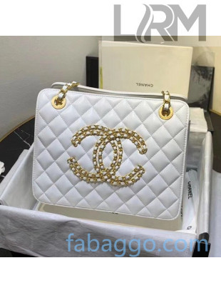 Chanel Calfskin Chain CC Accordion Shoulder Bag AS1751 White 2020