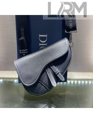 Dior Men's Mini Saddle Bag in Navy Blue Grained Calfskin 2020