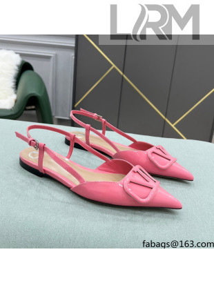 Valentino VLOGO SIGNATURE Patent Leather Slingback Flat Ballerina Pink 2022