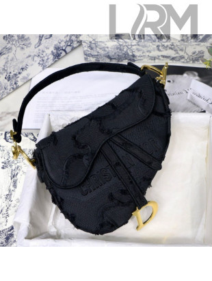 Dior Medium Saddle Bag in Camouflage Embroidered Canvas Bag Black 2019