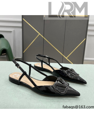 Valentino VLOGO SIGNATURE Patent Leather Slingback Flat Ballerina Black 2022
