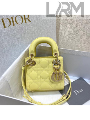 Dior Micro Lady Dior Bag in Light Yellow Cannage Patent Leather 2021 M6007