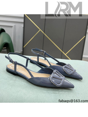 Valentino VLOGO SIGNATURE Patent Leather Slingback Flat Ballerina Blue 2022