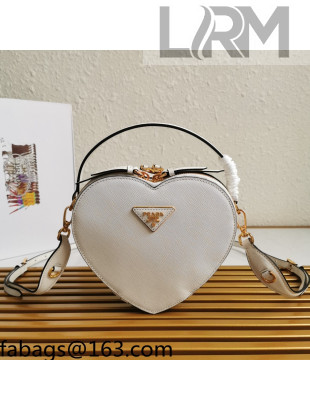 Prada Saffiano Leather Heart Shaped Mini Bag 1BH144 White 2021