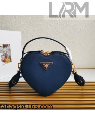 Prada Saffiano Leather Heart Shaped Mini Bag 1BH144 Blue 2021