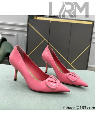 Valentino VLOGO SIGNATURE Patent Leather Pump with 8cm Heel Pink 2022