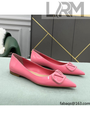 Valentino VLOGO SIGNATURE Patent Leather Flat Ballerina Pink 2022