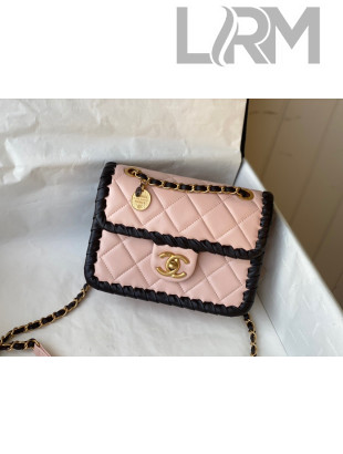 Chanel Calfskin Braided Trim Mini Square Flap Bag AS2495 Pink 2022