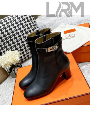 Hermes Kelly Leather Ankle Boots 6.5cm Black/Silver 2021 20