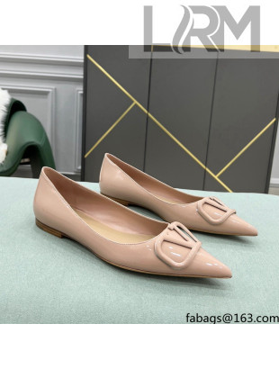Valentino VLOGO SIGNATURE Patent Leather Flat Ballerina Nude 2022