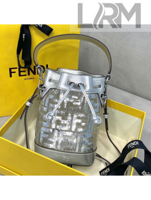 Fendi Mon Tresor Mini Bucket Bag FF Sequins Silver 2021