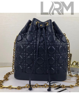 Dior Bucket Bag with Chain in Cannage Lambskin Navy Blue 2019
