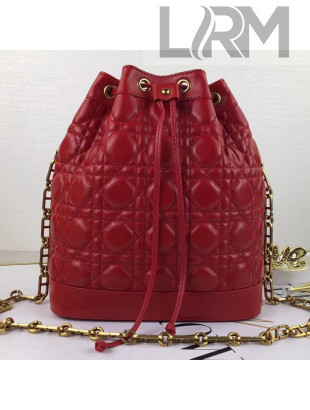 Dior Bucket Bag with Chain in Cannage Lambskin Red 2019