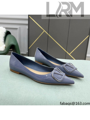 Valentino VLOGO SIGNATURE Patent Leather Flat Ballerina Blue 2022 