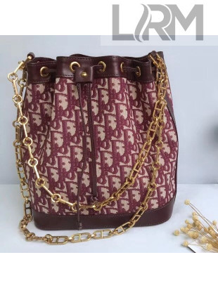 Dior Bucket Bag with Chain in Oblique Canvas Burgundy 2019