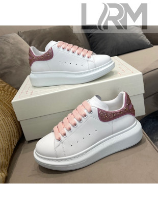 Alexander Mcqueen White Silky Calfskin Crystal Back Sneakers Pink 2021 111820