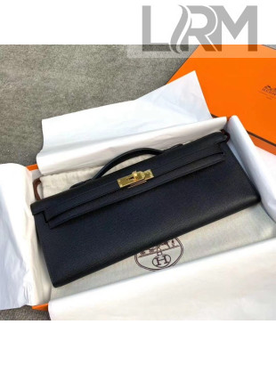 Hermes Epsom Leather Kelly Cut Clutch Bag Black/Gold 2021(Pure Handmade)