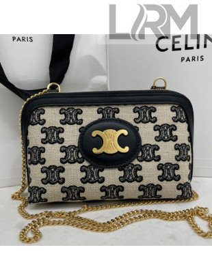 Celine Clutch with Chain Bag in Textile Canvas with Triomphe Embroidery Black 2021