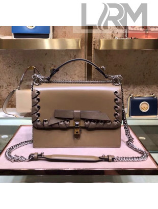 Fendi Calfskin KAN I Small Bag with Leather Threading and Bows Coffee/Grey 2018