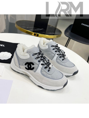 Chanel Suede & Mesh Wool Sneakers G38299 Light Gray 2021 111724