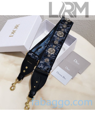 Dior Embroidered Shoulder Strap with Silver Metal Charms Blue 10 2020